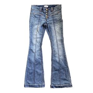 Free People Button Fly Flare Cuffed Jeans